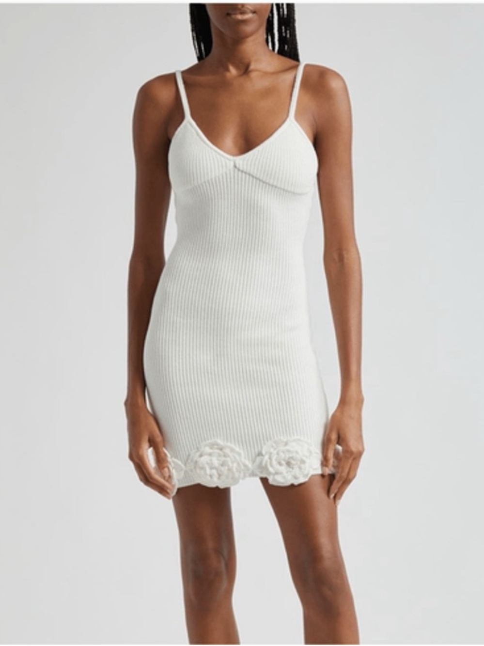 ELEXIAY Tami Rib Empire Waist Minidress Crochet Rosette White NWT Size Small
